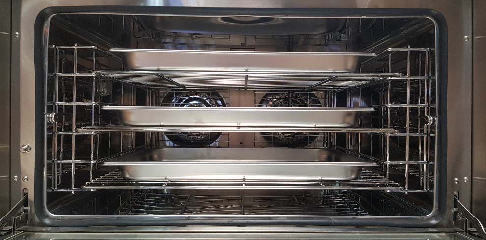 Turbo heteluchtoven 60x40cm 380V, 2 autorev. ventilatoren, vochtinj.